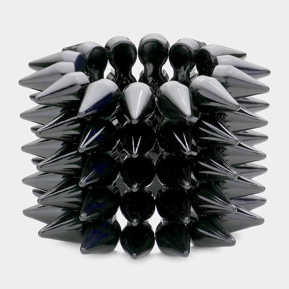 5-Row Black Spike Cone Stud Stretch Bracelet - Picture 1 of 1